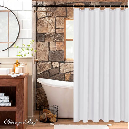 Fabric Shower Curtain Liner 72"W x 65"L-White Short Height Shower Liners | Hotel Quality Water Resistant Shower Liners for Bathroom-Machine Washable Cloth Polyester Bath Curtain-Rental Apartment Home