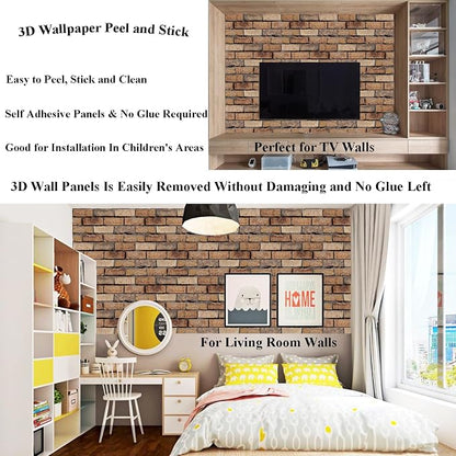 3D Wall Panels Peel and Stick 10 Pcs Brick Textured PVC Panels | 11.81*11.81 Inch, Waterproof, Self-Adhesive Wall Tiles, for Accent Walls, Kitchen, Bathroom, Bedroom & Office Decor
