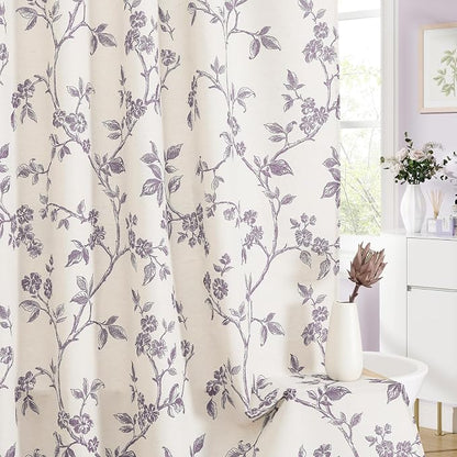 MitoVilla Long Shower Curtain Set 72 x 78, Cotton Floral Cottagecore Spring Shower Curtains for Bathroom, Modern Farmhouse Country Plant Leaves Bathroom Décor