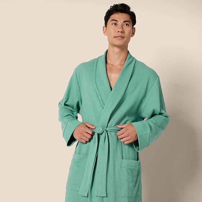 Amazon Essentials Men's Lightweight Cotton Waffle Bath Robe, Mid-Length Loungewear (Available in Big & Tall)