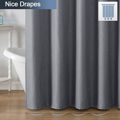 Grey Shower Curtain for Bathroom 72 Inches Eatra Long, Elegant 3D Embossed Textured Cloth Waffle Shower Curtain, Modern Luxury Hotel Style, Water Repellent, Machine Washable, 60X72, Grey