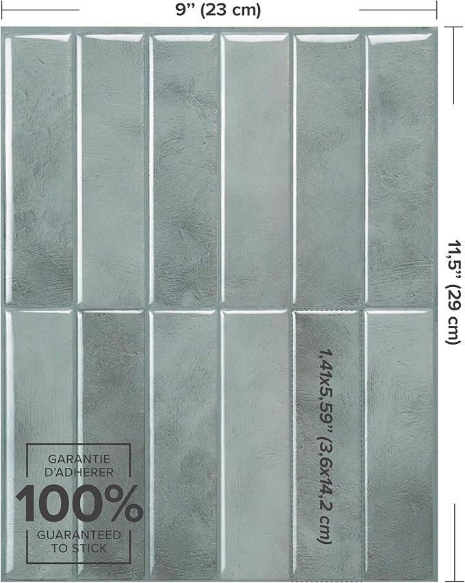 Smart Tiles Peel and Stick backsplash, Stacked Frost Gray, 11.43"x9" | Pack of 5 (3.5 sq ft), Glossy, Heat/Moisture Resistant, Low VOC, Kitchen/Bathroom, Renter Friendly, Made in Canada