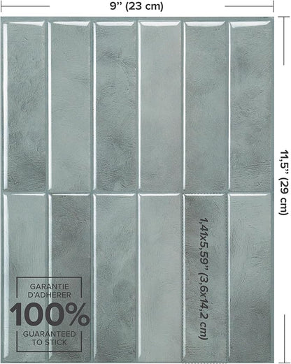 Smart Tiles Peel and Stick backsplash, Stacked Frost Gray, 11.43"x9" | Pack of 5 (3.5 sq ft), Glossy, Heat/Moisture Resistant, Low VOC, Kitchen/Bathroom, Renter Friendly, Made in Canada