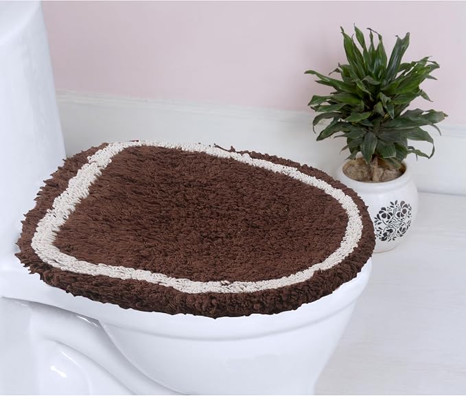Home Weavers Allure Collection Toilet Lid Seat Cover, Elastic Edges, 100% Cotton Soft Universal Fit for Standard Oblong Round Elongated Bath Room Bowl Lids, Washable, 18"x18" Toilet Lid Cover, Brown