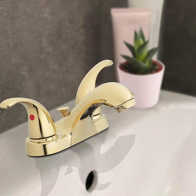 Aqua Vista 15-B42WP-PB-AV Two Handle Bathroom Sink Faucet, Polished Brass