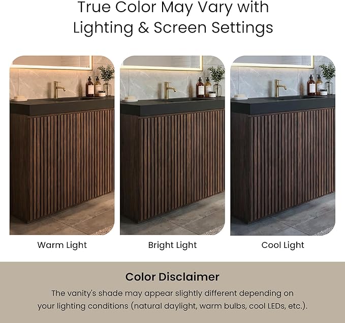 48" Bathroom Vanity with Sink Combo, Mid Century Modern Bathroom Cabinet with Doors & Open Shelf, Matte Black Integrated Sink with Overflow, Brown Walnut