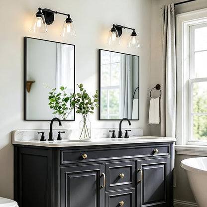 Bathroom Vanity Mirror for Over Sink, 30x20 Inch Matte Black Mirror | Shatterproof Tempered Glass, Anti-Rust Metal Frame, Rectangle Wall Mirrors for Bedroom, Living Room & Entryway