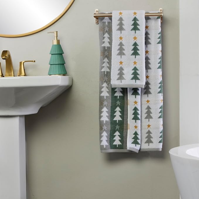 SKL Home Christmas/Winter Multi Trees Bath Towel, 100% Cotton, Multi | 500 GSM. Soft & absorbent. Reversible jacquard pattern. Great for holiday gifting.