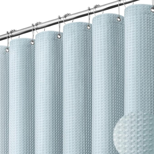 Stall Waffle Shower Curtain 256 GSM Heavy Fabric 60x72 Fog Blue | 60 Inch Wide, Thick Cloth, Weighted Hem, Water Repellent, Hotel Luxury Polyester Shower Curtain Set for Bathroom 10 Hooks