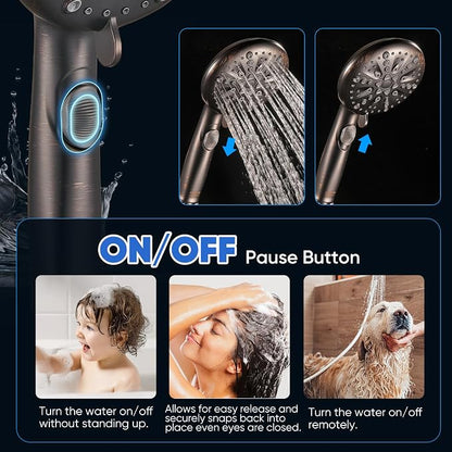 Cobbe 9 Spray Modes Handheld Shower Head, Water-Saving, ORB | Power Rinse, 1-Click Pause & Flow Control, 6ft Stainless Steel Hose, Adjustable Brass Bracket