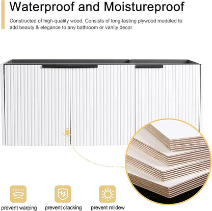 Malwee 48" Floating Bathroom Vanity Without Sink, 48 inch Wall Mounted Bathroom Cabinet, Modern White Cabinet with 3 Soft Close Doors, Basin not Include(MA10348DWH-C)
