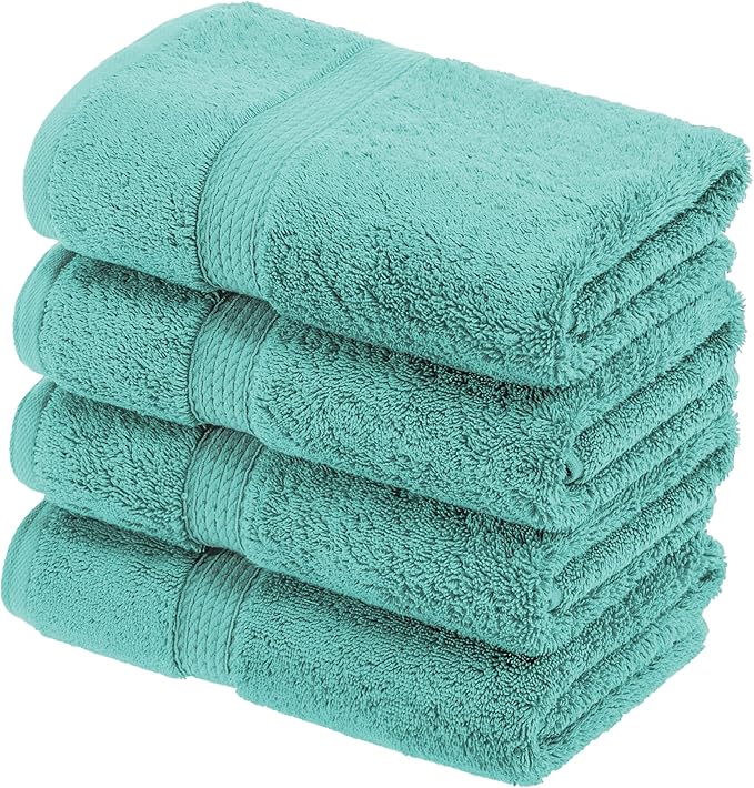 SUPERIOR Egyptian Cotton Plush & Absorbent, Hand Towel Set of 4, Turquoise | Quick Dry, Soft Luxury Towel Set, Bath Essentials for Bathroom, Guest Bath, Spa, 4 Piece Set, Madeline Towels