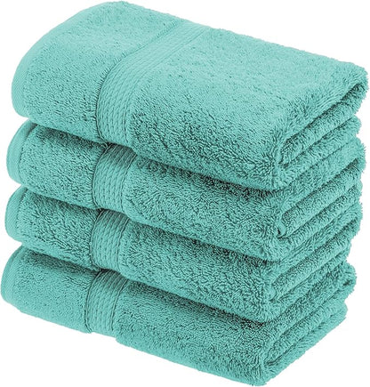 SUPERIOR Egyptian Cotton Plush & Absorbent, Hand Towel Set of 4, Turquoise | Quick Dry, Soft Luxury Towel Set, Bath Essentials for Bathroom, Guest Bath, Spa, 4 Piece Set, Madeline Towels