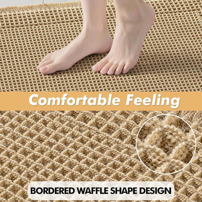 MIULEE Set of 2 Waffle Bathroom Rugs Bordered Bath Mat Brown 18x30 Inch | Non Slip, Super Absorbent, Washable, Ultra Soft, Rubber Backed Bath Rugs for Bathroom Floor Tub and Shower, Boho Decor