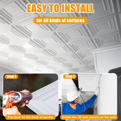 Nuanchu 60 Pcs Drop Ceiling Tiles 12x12 Inch, Glue up PVC Wall Panels,White | Cuttable, Paintable, DIY, Waterproof, 3D Decorative Ceiling Panels for Bathroom Kitchen TV Background Living Room