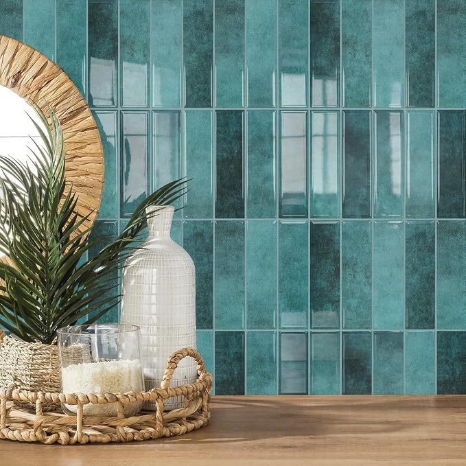 STICKGOO 10-Sheet Peel and Stick Backsplash Tile(Thicker Design) | Self Adhesive Vinyl Wall Tiles, 3D DIY Subway Tiles, Stick on Backsplash for Kitchen and Bathroom(Blue)