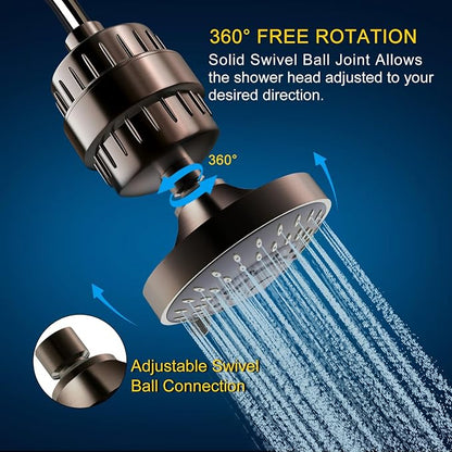 FEELSO Shower Head with Shower Filter, Filtered Shower Head for Hard Water | High Pressure, Anti-clog Nozzles, 5 Spray Showerhead, 15 Stage Water Softener Filters, Remove Chlorine and Harmful Substances