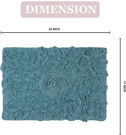 Home Weavers Bell Flower Collection 100% Cotton Tufted Bath Rugs, Extra Soft and Absorbent Bath Rugs, Non-Slip Bath Mats, Machine Washable, Bath Mats for Bathroom Floor, 17"x24" Rectangle, Blue
