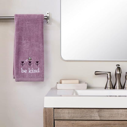 SKL Home Bee Kind Hand Towel Set-2pc, 100% Cotton, Embroidered, Lavender | Soft, decorative velour. For use in the bathroom, kitchen or bar & makes a great gift.
