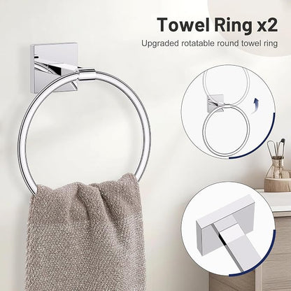 Lairuier 10-Piece Polished Chrome Bathroom Accessories, Towel Bar Set | Bathroom Hardware Set Includes SUS304 23.6" Towel Bar, Towel Ring, Toilet Paper Holder and Towel Hooks Wall Mounted