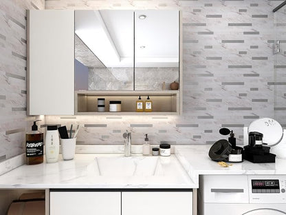 Yipscazo 5 Sheets Peel and Stick Stone Metal Tile Backsplash, Stick on Tiles for Backsplash Kitchen, Bathroom, Laundry Room, Camper, Fireplace (12'' X 12'', Bright Carla White)