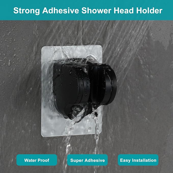 GwernKB Handheld Black Shower Head with Hose and On Off Switch,Water Saving | 3 Mode High Pressure Spray,for RV Camper,Bathroom,No Drilling Wall Mount Adhesive Shower Holder,Hose Guide Ring,No Hurt Wall