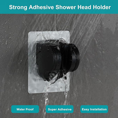 GwernKB Handheld Black Shower Head with Hose and On Off Switch,Water Saving | 3 Mode High Pressure Spray,for RV Camper,Bathroom,No Drilling Wall Mount Adhesive Shower Holder,Hose Guide Ring,No Hurt Wall