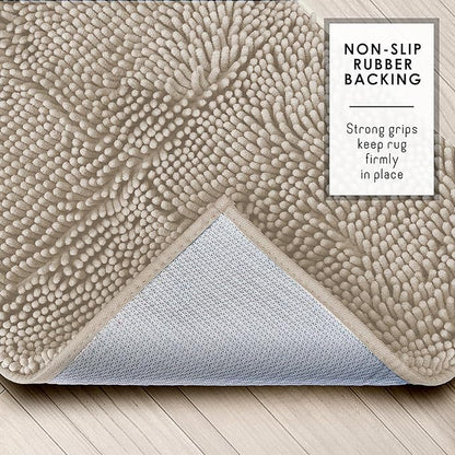 Hearth & Harbor Bathroom Rugs, Chenille Bath Mat - Machine Washable Bath Mats for Bathroom Non-Slip Backing Rubber, Quick Dry Bathroom Mat