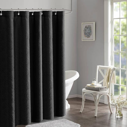 Tititex Solid Black Cloth Fabric Shower Curtain Liner with 2 Magnets - Texture Soft Hotel Quality Waterproof Shower Liner, Light-Weight & Machine Washable 36x72 inch