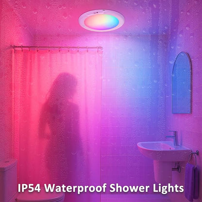 maylit 2 Pack Rechargeable Shower Lights with Motion Sensor | RGBW Waterproof Wireless Ceiling Lights for Bathrooms, Showers and Indoor Spaces