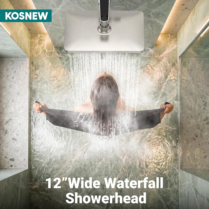 12" XXL Rainfall Shower Head with Handheld Combo Set, Nickel Brushed | High Pressure, Magnetic Docking, Air-Infusion Tech, Anti-Leak One-Piece Design, Dual Square Showerhead