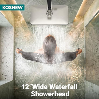 12" XXL Rainfall Shower Head with Handheld Combo Set, Nickel Brushed | High Pressure, Magnetic Docking, Air-Infusion Tech, Anti-Leak One-Piece Design, Dual Square Showerhead