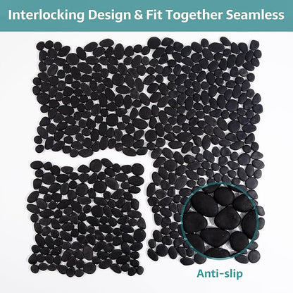 Pebble Tile, Black Pebble Tiles for Shower Floor Kitchen Backsplash Bathroom Wall and Floor Tile, 5 Sheets