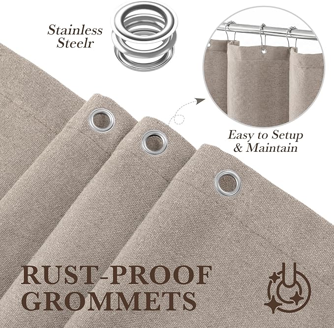 Seasonwood Linen Shower Curtain Neutral Vintage Farmhouse Linen Shower Curtains for Bathroom Boho Bathroom Decor with 12 Sturdy Stainless Steel Sliding Hangers(Greige,72x84 Inches)