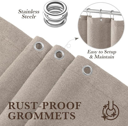 Seasonwood Linen Shower Curtain Neutral Vintage Farmhouse Linen Shower Curtains for Bathroom Boho Bathroom Decor with 12 Sturdy Stainless Steel Sliding Hangers(Greige,72x84 Inches)