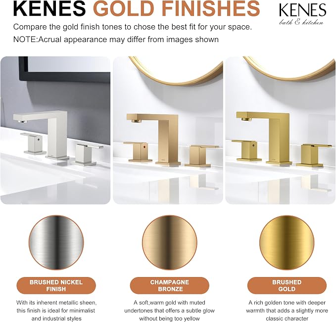 Brushed Gold Widespread Bathroom Faucet 3 Hole Vanity Faucet 2 Handle | Bathroom Sink Faucet with Pop Up Drain & Supply Lines, Lead-Free cUPC & NSF Certified, 8 Inch Faucet for Vanity Restroom Sink