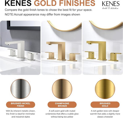 Brushed Gold Widespread Bathroom Faucet 3 Hole Vanity Faucet 2 Handle | Bathroom Sink Faucet with Pop Up Drain & Supply Lines, Lead-Free cUPC & NSF Certified, 8 Inch Faucet for Vanity Restroom Sink