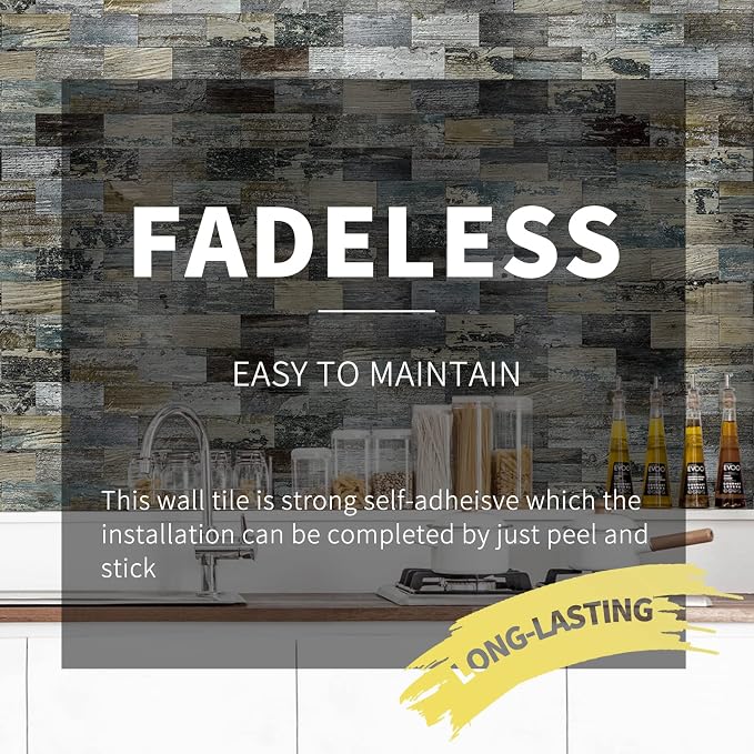 Art3d PVC Peel and Stick Backsplash Wall Tile, 10-Pack, Spruce Grey Rustic | PVC, Self Adhesive, Splash Resistant, Multi-Surface Compatibility, Ideal for Kitchens, Fireplaces, Stair Areas