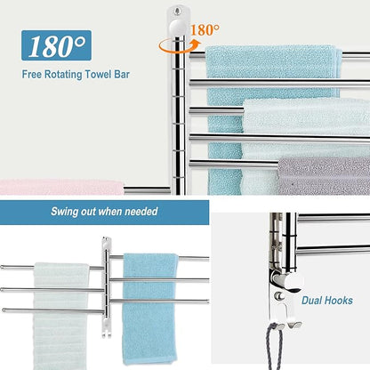 6 - Arm Stainless Steel Swivel Towel Rack with Hook: Wall - Mounted, Rustproof Space - Saver for Bathroom & Kitchen - 180° Rotation, 14kg Capacity