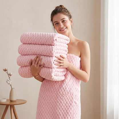 REDKISS 4 Pack Pink Microfiber Bath Towels - Extra Large Waffle Towels Set for Bathroom, Super Absorbent Towel Set of 4 Lagre, Quick Dry Bathroom Towel for Spa, Gym,Travel, Lint Free, Ultra Soft