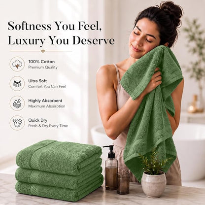 DAN RIVER 600 GSM Cotton Large Bath Towels Set of 4, 27 x 54 Inches, Green | Larger & Lighter Weight Towels for Bathroom - Highly Absorbent & Quick Dry 100% Cotton Bath Towel Set for Home, Spa & Hotel