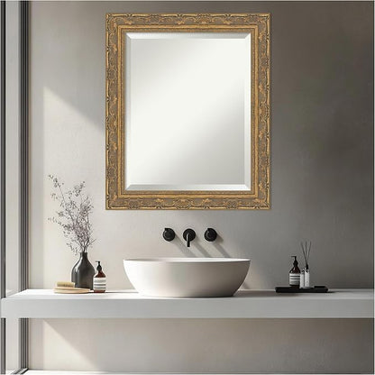 Amanti Art Gold Bathroom Mirror for Over Sink, 24x20 Filigree Gold Rectangle Vanity Mirror, Small Traditional Frame, Hangs Horizonally and Vertically, Bathroom Wall Decor, Beveled Edge