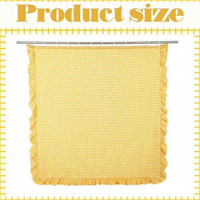 HunnmingRe Ruffled Gingham Shower Curtain Yellow | 72'' x 72'' Vintage Farmhouse Curtain, Cotton Cottage Core Rural Checkered Plaid Decor, Fall Shower Curtain for Bathroom