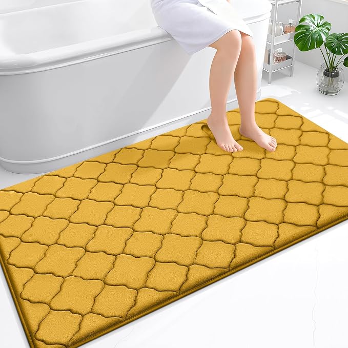 OLANLY Memory Foam Bath Mat Rug 59x34, Ultra Soft and Absorbent Bathroom Rugs, Non-Slip, Comfortable, Machine Washable Bath Carpet for Bathroom Floor, Tub, Shower and Home Decor Accessories, Yellow