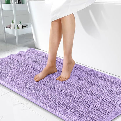 OLANLY Thick Bathroom Runner Rugs 47x24, Soft Chenille Bath Rugs, Lavender | Absorbent Striped, Rubber Backing, Machine Wash, Long Bath Mats for Bathroom Floor, Tub and Shower, Home Decor Accessories