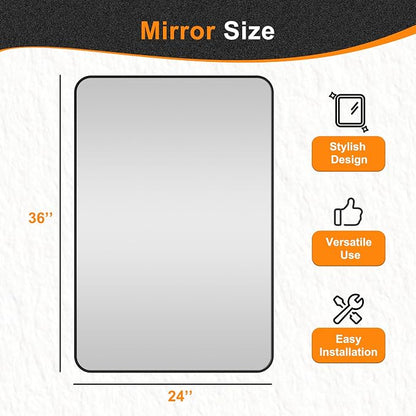 Bathroom Vanity Mirror, Black Framed Mirror for Over Sink, 36x24 | HD glass, distortion-free for makeup and grooming, Sturdy frame, all mounting hardware, hangs horizontal or vertical