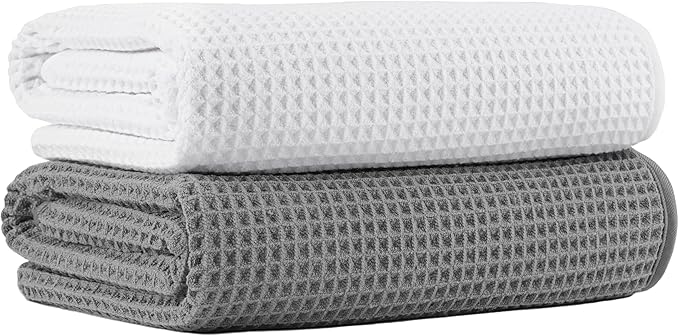 MICROFI New Microfiber Waffle Bath Towels, 2 Pieces, Oversized, Soft, Absorbent, Fast Drying, Lint Free 430 GSM (30''x60''/76cm x 152cm)