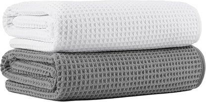 MICROFI New Microfiber Waffle Bath Towels, 2 Pieces, Oversized, Soft, Absorbent, Fast Drying, Lint Free 430 GSM (30''x60''/76cm x 152cm)