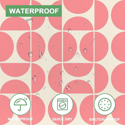 Pink Mid Century Modern Shower Curtain, Boho Abstract Geometric Retro Art Shower Curtains for Bathroom, Cute Semicircle Unique Pattern Polyester Fabric Bathroom Set 12 Hooks 72X72IN