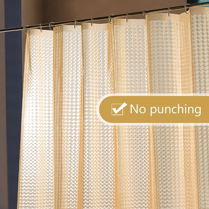 NTBAY EVA Shower Curtain Liner, 72 x 72, 6 Gauge, Semi Clear Yellow Check | Water-repellent EVA Liner with 3 Bottom Magnets, 12 Reinforced Grommets, and 12 Plastic Hooks